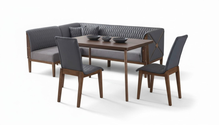 Elegante conjunto de comedor gris Mesa de comedor marrón 2 sillas banco