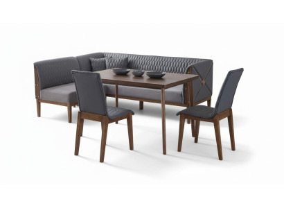 Elegante conjunto de comedor gris Mesa de comedor marrón 2 sillas banco