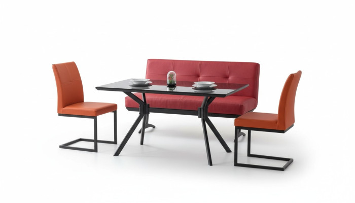 Muebles de comedor modernos Mesa de comedor negra Sillas de cuero sintético Banco de lujo