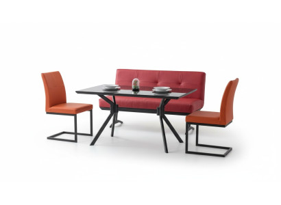 Muebles de comedor modernos Mesa de comedor negra Sillas de cuero sintético Banco de lujo