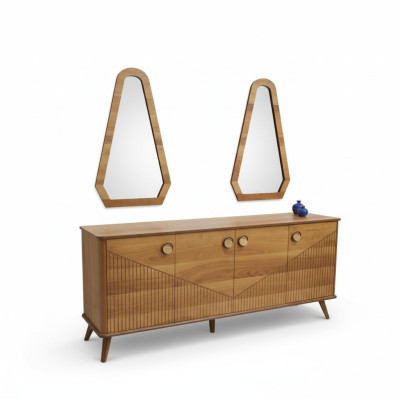 Elegante aparador marrón de lujo de 4 puertas de madera, muebles de madera robustos.