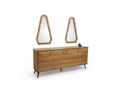 Elegante aparador marrón de lujo de 4 puertas de madera, muebles de madera robustos.