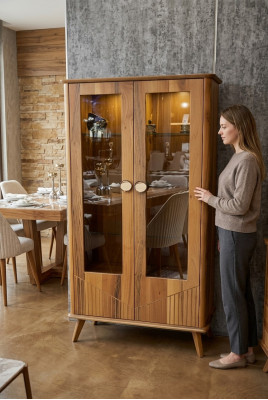 Robusto vitrina de madera diseñador 2 puertas vitrina de vidrio gabinete de vidrio Muebles elegantes
