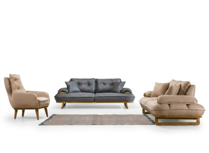 Elegante conjunto de sofás para la sala en gris-beige, de diseñador, de 3+3+1 asientos, conjunto de 3 piezas.
