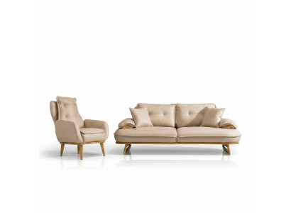 Sofá moderno de diseñador de lujo de 3 plazas con 3 cojines y 1 sillón amplio de tapizado acolchado.