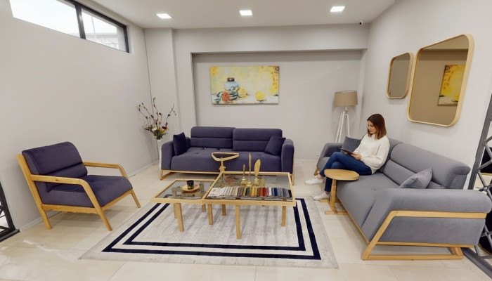 Conjunto de asientos gris-azul moderno Sofás de diseñador de lujo de 3 plazas Silla de diseñador
