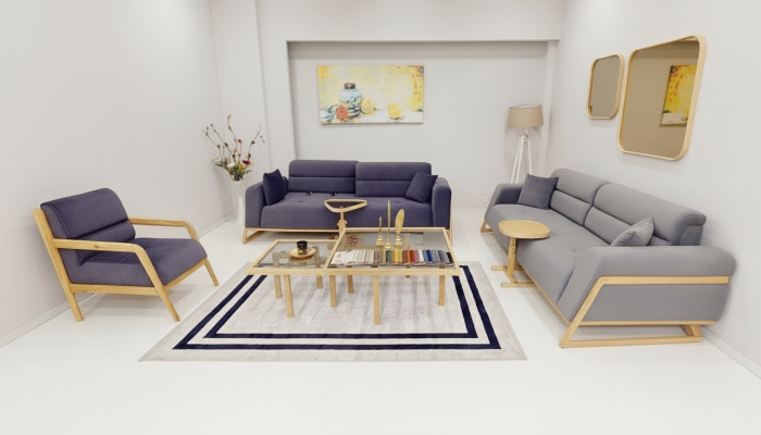 Conjunto de asientos gris-azul moderno Sofás de diseñador de lujo de 3 plazas Silla de diseñador