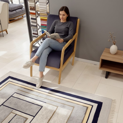 Moderno sillón azul para salón, tapizado, asiento individual con reposabrazos