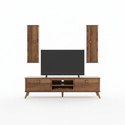 Elegante mueble de TV marrón claro del diseñador para la sala de estar.