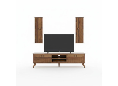 Elegante mueble de TV marrón claro del diseñador para la sala de estar.