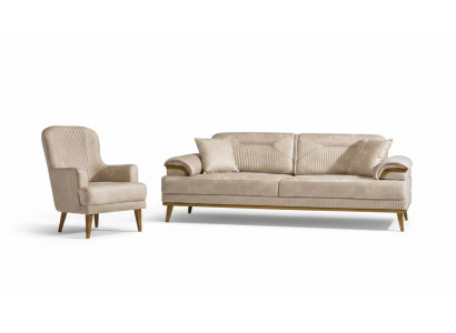 Sofá de sala de estar beige conjunto de diseñador, conjunto de sofás tapizados de 3+1 plazas.