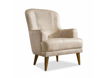 Sillón de diseño beige de una plaza para sala de estar, asiento tapizado con estilo.