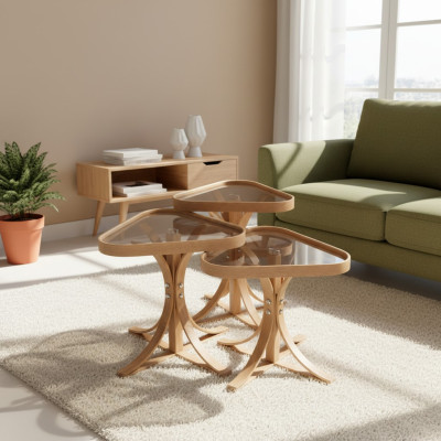 Mesas auxiliares triangulares exclusivas, juego de 3 mesas de madera para la sala de estar.