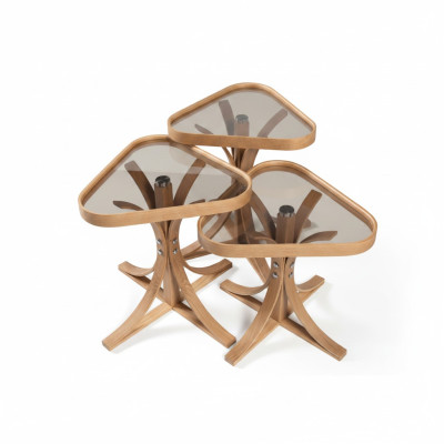 Mesas auxiliares triangulares exclusivas, juego de 3 mesas de madera para la sala de estar.