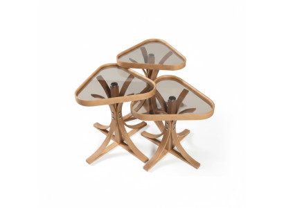 Mesas auxiliares triangulares exclusivas, juego de 3 mesas de madera para la sala de estar.