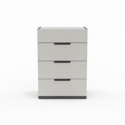Cómoda de dormitorio de diseño de madera de lujo gris y blanco con 4 cajones.