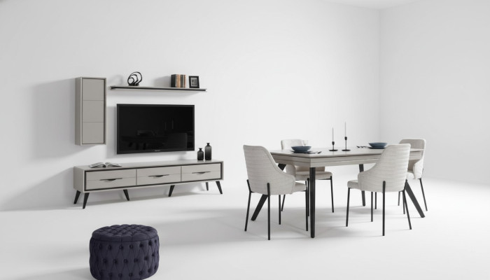 Moderno conjunto de comedor blanco aparador bajo 6x sillas mesa de comedor estantería 10 piezas.