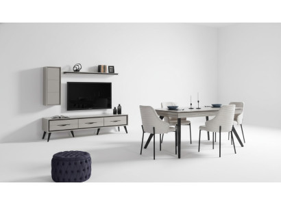 Moderno conjunto de comedor blanco aparador bajo 6x sillas mesa de comedor estantería 10 piezas.