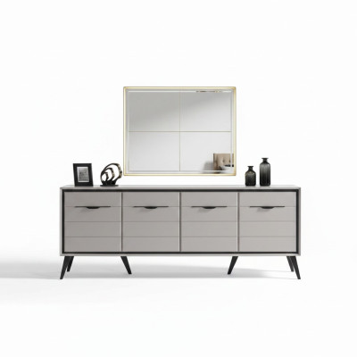Cómoda de comedor de lujo de diseñador de 4 puertas blancas con espejo de cristal.