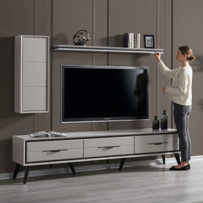 Elegante mueble de TV de 3 puertas moderno, estantería de diseñador.