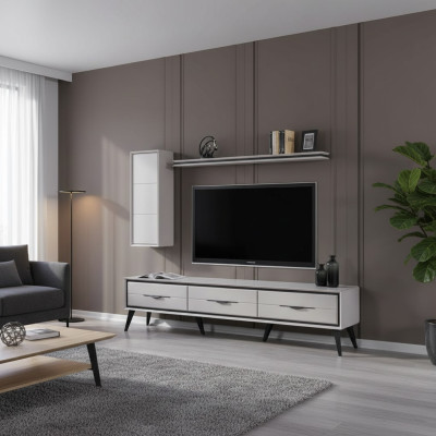 Elegante mueble de TV de 3 puertas moderno, estantería de diseñador.