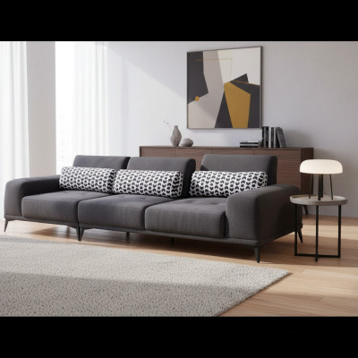Sofá de lujo moderno para la sala de estar de 4 plazas en gris, muebles tapizados nuevos.