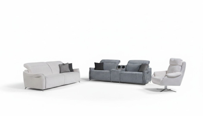 Juego de sala de estar de lujo con 2 sofás de 3 plazas con sistema de música y sillón.