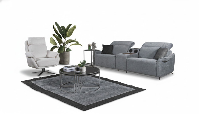 Conjunto de sofás modernos para la sala de estar: sofá de 3 plazas y sofás individuales tapizados.