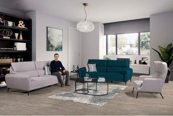Elegante conjunto de asientos de sala de estar con 2 sofás de 3 plazas y un sillón, juego de 3 piezas.