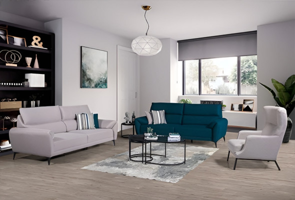 Elegante conjunto de asientos de sala de estar con 2 sofás de 3 plazas y un sillón, juego de 3 piezas.
