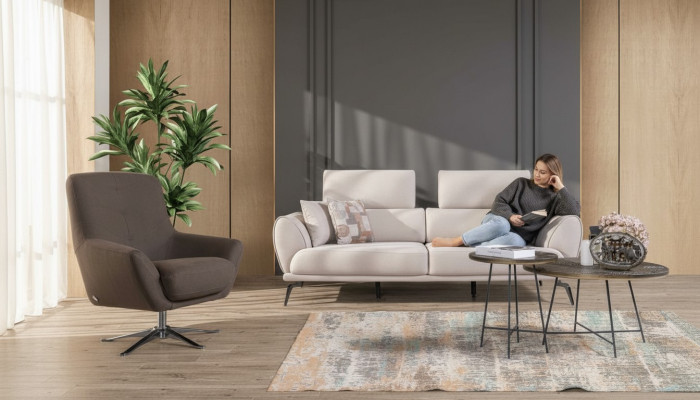 Sofá de salón marrón diseño de lujo con sillón relax conjunto de 2 piezas
