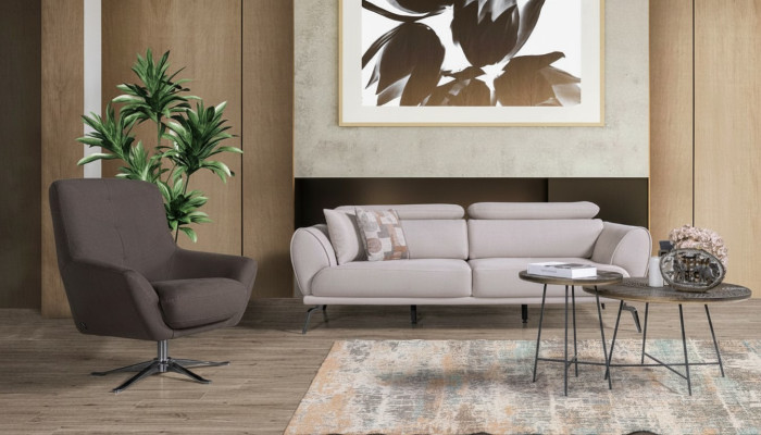 Sofá de salón marrón diseño de lujo con sillón relax conjunto de 2 piezas