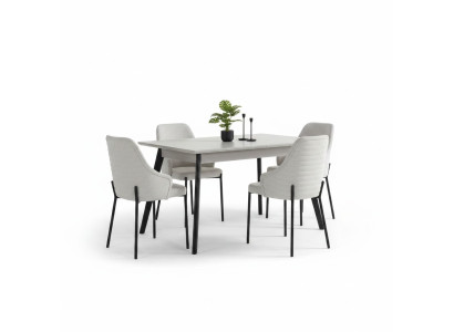 Juego de comedor blanco de lujo 6 sillas tapizadas Mesa rectangular