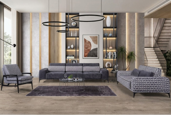 Sala de estar gris Conjunto de asientos Exclusivo, sofá de tres plazas de un lugar. Unidad de 3 piezas 4+3+1