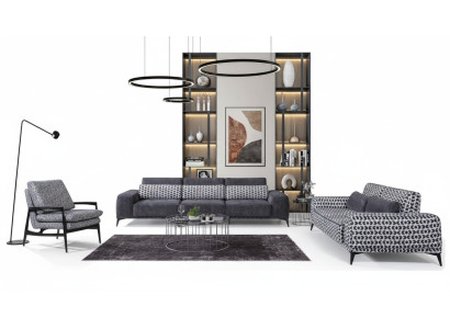Sala de estar gris Conjunto de asientos Exclusivo, sofá de tres plazas de un lugar. Unidad de 3 piezas 4+3+1