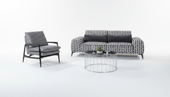 Sofá textil de tres plazas para sala de estar gris, sofá de lujo de la sala de estar y sillón tipo lounge de 2 piezas.