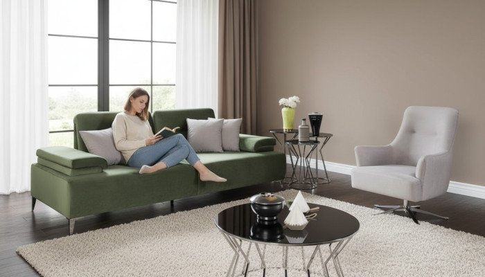 Juego de tapicería para sala de estar en verde y blanco, sofá de 3 plazas y sillón, sofá de lujo.