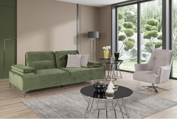 Juego de tapicería para sala de estar en verde y blanco, sofá de 3 plazas y sillón, sofá de lujo.