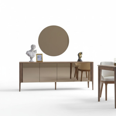 Marrón Comedor Cristal Cómoda Espejo Moderno Juego Completo de 2 Piezas Nuevo