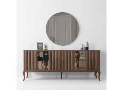 Mueble de comedor de madera de lujo con espejo marrón de 4 puertas 2 piezas.