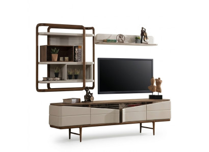 Sala de estar beige Conjunto de muebles RTV-Lowboard 2 estanterías de madera Muebles de diseñador