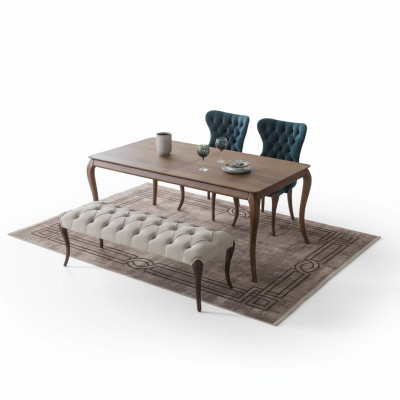 Banco de comedor Chesterfield y 4 sillas tapizadas.