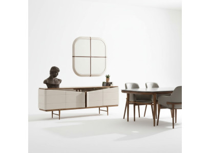 Set de comedor beige Aparador Espejo rectangular de lujo Muebles de madera