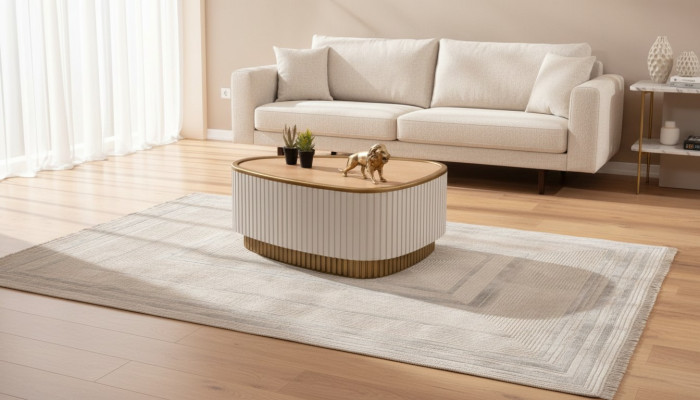 Mesa de centro triangular en blanco y marrón para la sala de estar, mesas de madera.
