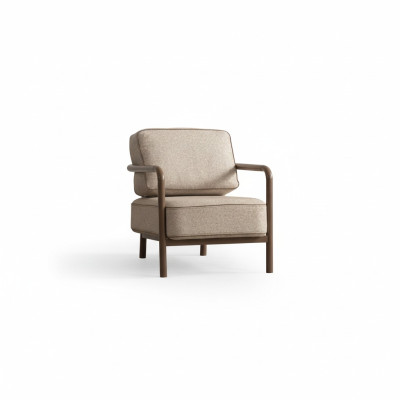 Moderno sillón beige de un asiento, diseño de sillón con reposabrazos para sala de estar.