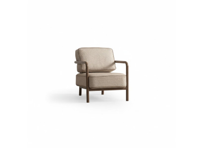 Moderno sillón beige de un asiento, diseño de sillón con reposabrazos para sala de estar.