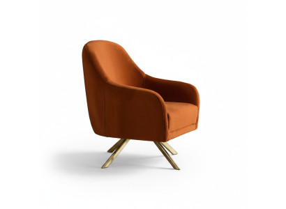 Sillón de brazos naranja con patas de acero inoxidable, moderno sillón individual tapizado muebles.