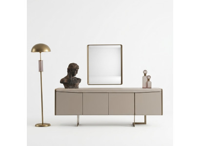 Mueble de comedor en beige Espejo rectangular Muebles de madera elegantes juego de 2 piezas