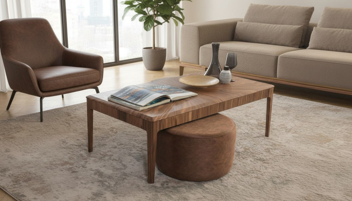 Elegante mesa de centro rectangular marrón para salón de madera.