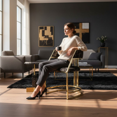 Silla de acero inoxidable negro, muebles de comedor modernos, silla tapizada sillas
